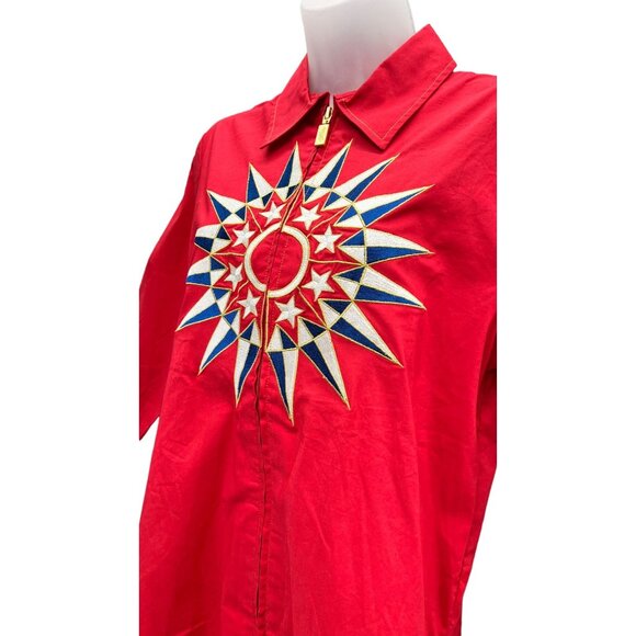 NWT Bob Mackie Wearable Art Red Embroidered Starburst Jacket Womens Small Tunic - Picture 2 of 16